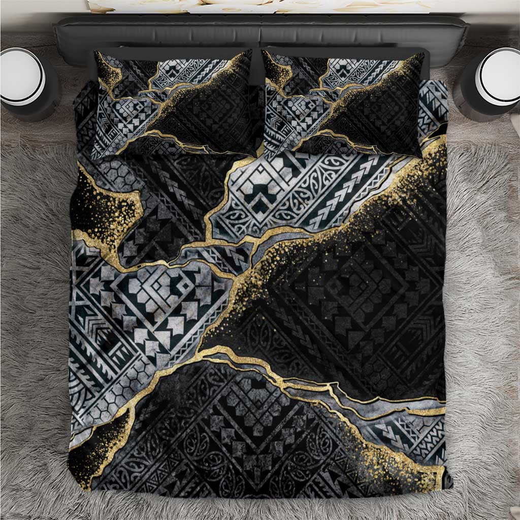 Polynesian Tribal Tattoo Bedding Set Dark Marble Pattern LT9 Black - Polynesian Pride
