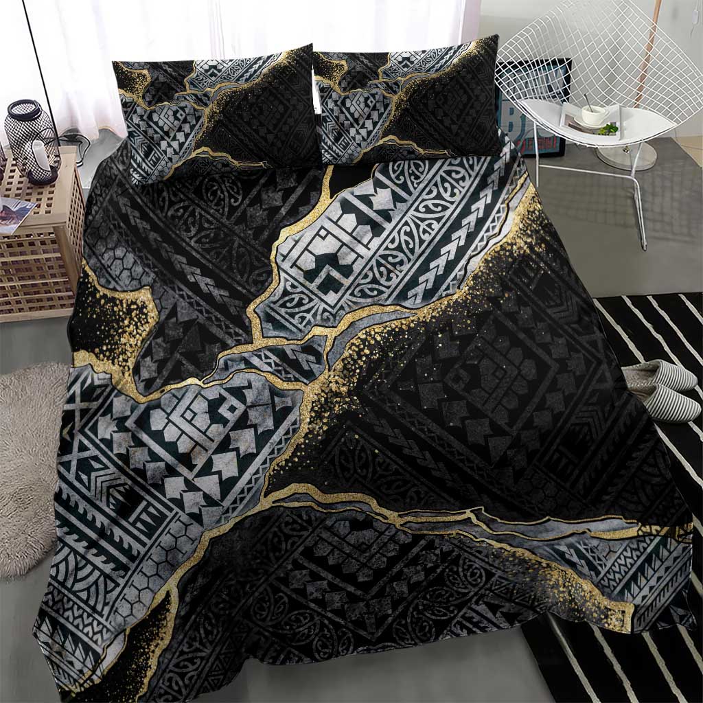 Polynesian Tribal Tattoo Bedding Set Dark Marble Pattern LT9 - Polynesian Pride