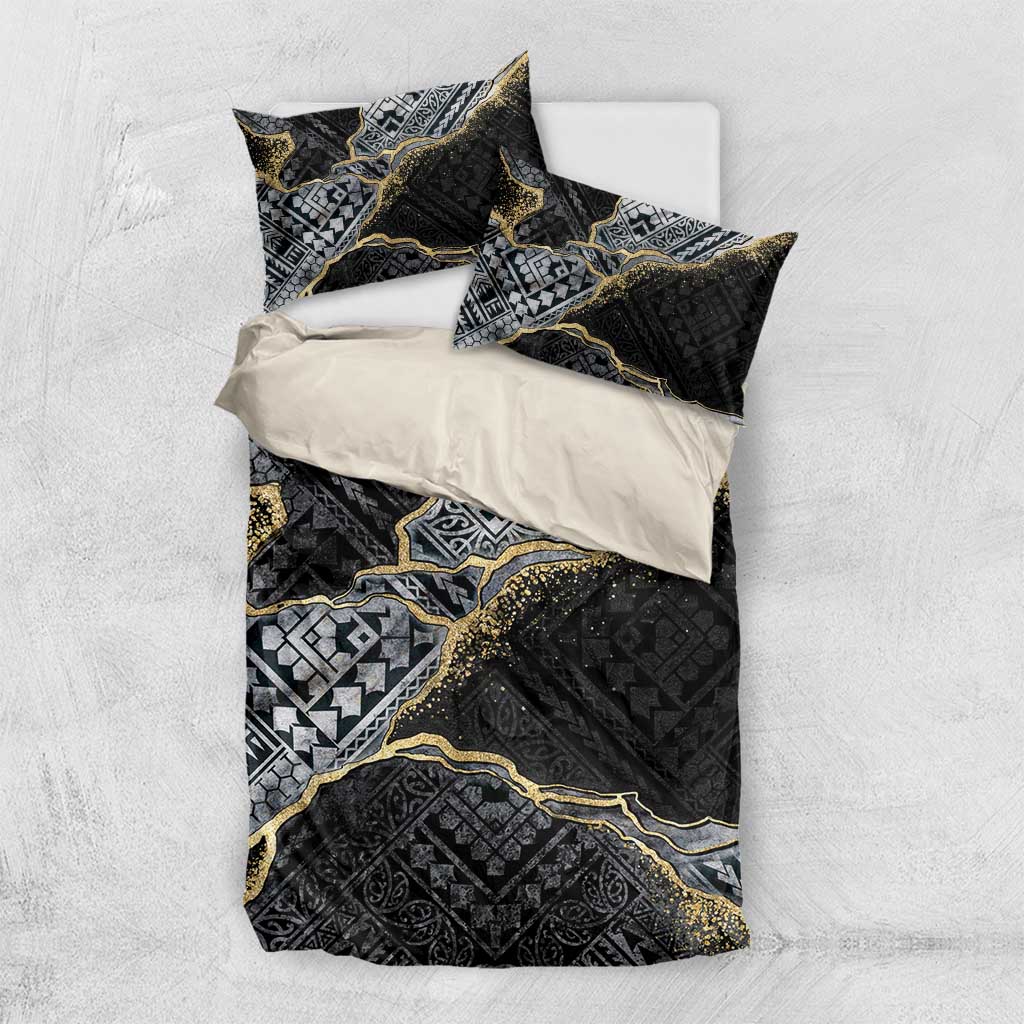 Polynesian Tribal Tattoo Bedding Set Dark Marble Pattern LT9 US Twin 172cm x 218cm Black - Polynesian Pride