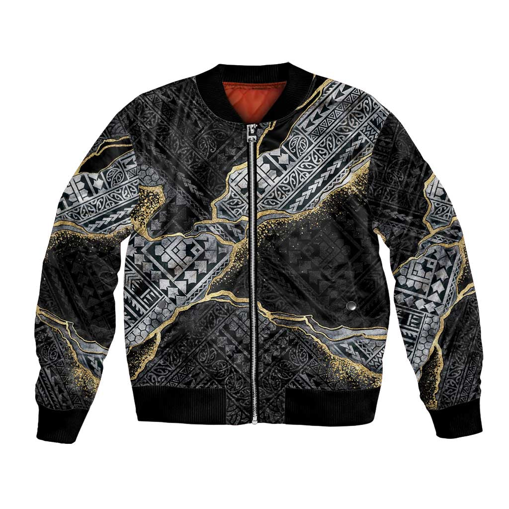 Polynesian Tribal Tattoo Bomber Jacket Dark Marble Pattern LT9 Unisex Black - Polynesian Pride