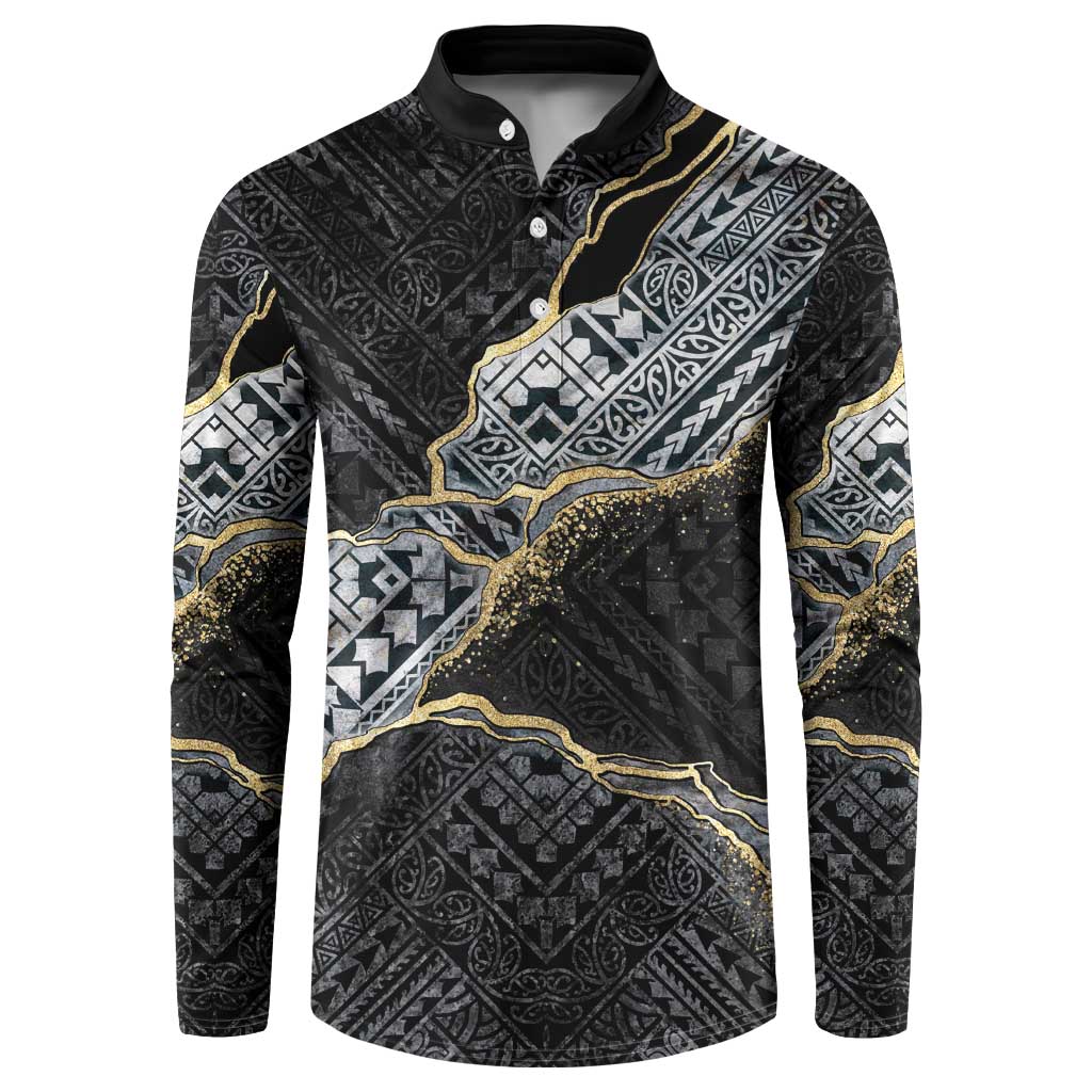 Polynesian Tribal Tattoo Button Sweatshirt Dark Marble Pattern LT9 Black - Polynesian Pride