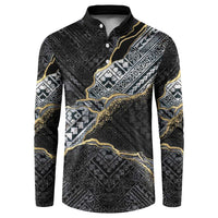 Polynesian Tribal Tattoo Button Sweatshirt Dark Marble Pattern LT9 Black - Polynesian Pride