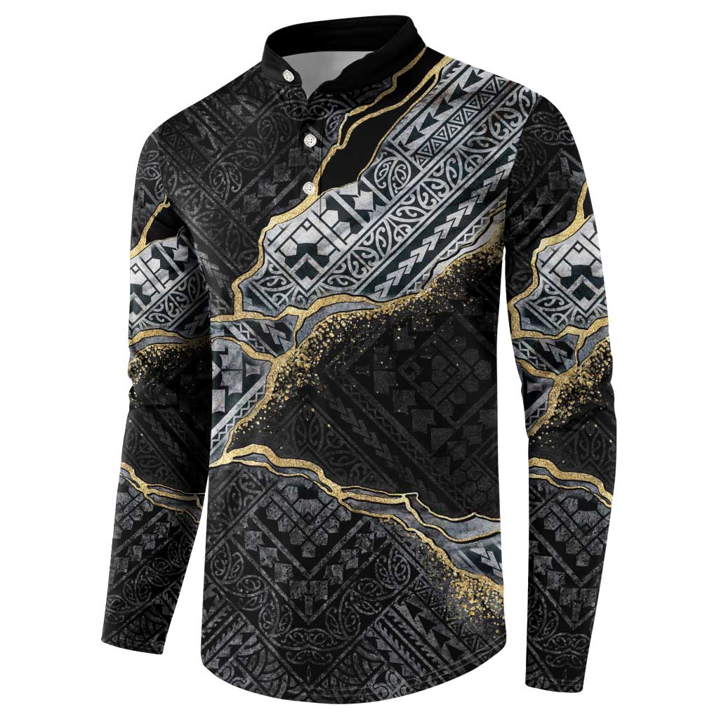 Polynesian Tribal Tattoo Button Sweatshirt Dark Marble Pattern LT9 - Polynesian Pride