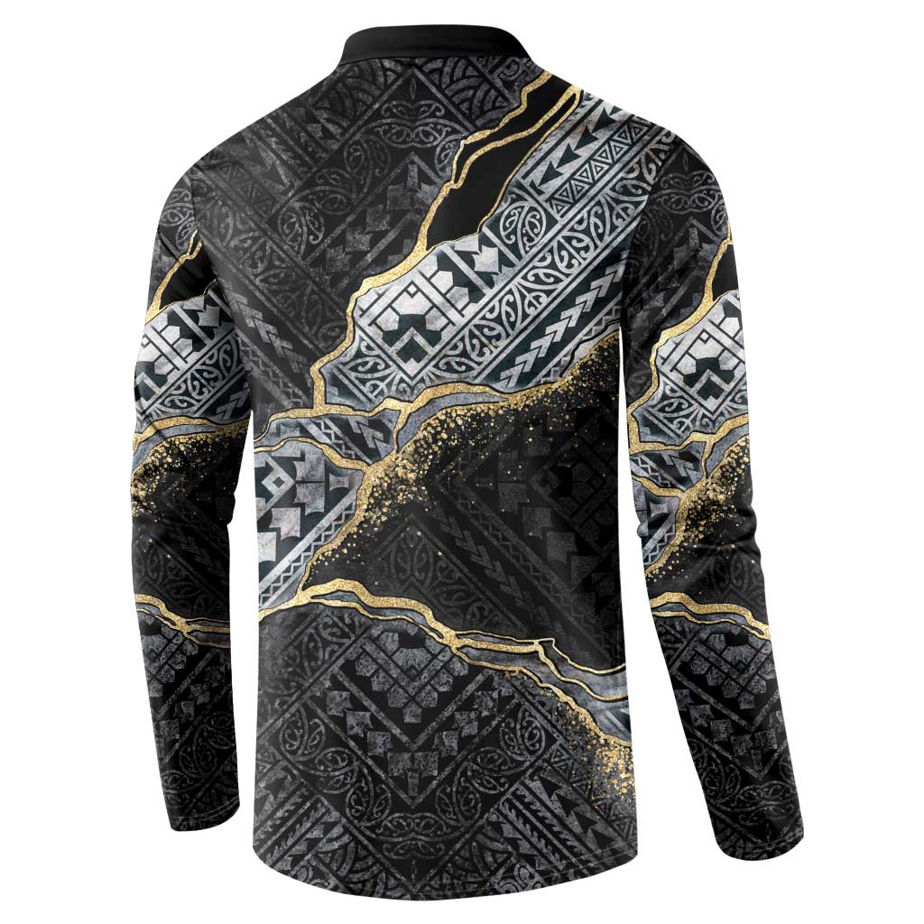 Polynesian Tribal Tattoo Button Sweatshirt Dark Marble Pattern LT9 - Polynesian Pride