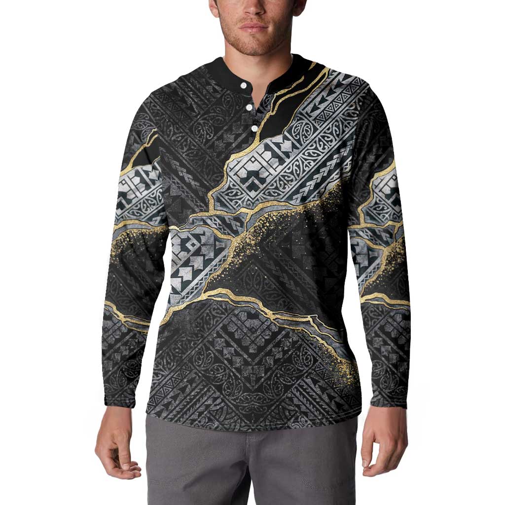 Polynesian Tribal Tattoo Button Sweatshirt Dark Marble Pattern LT9 - Polynesian Pride