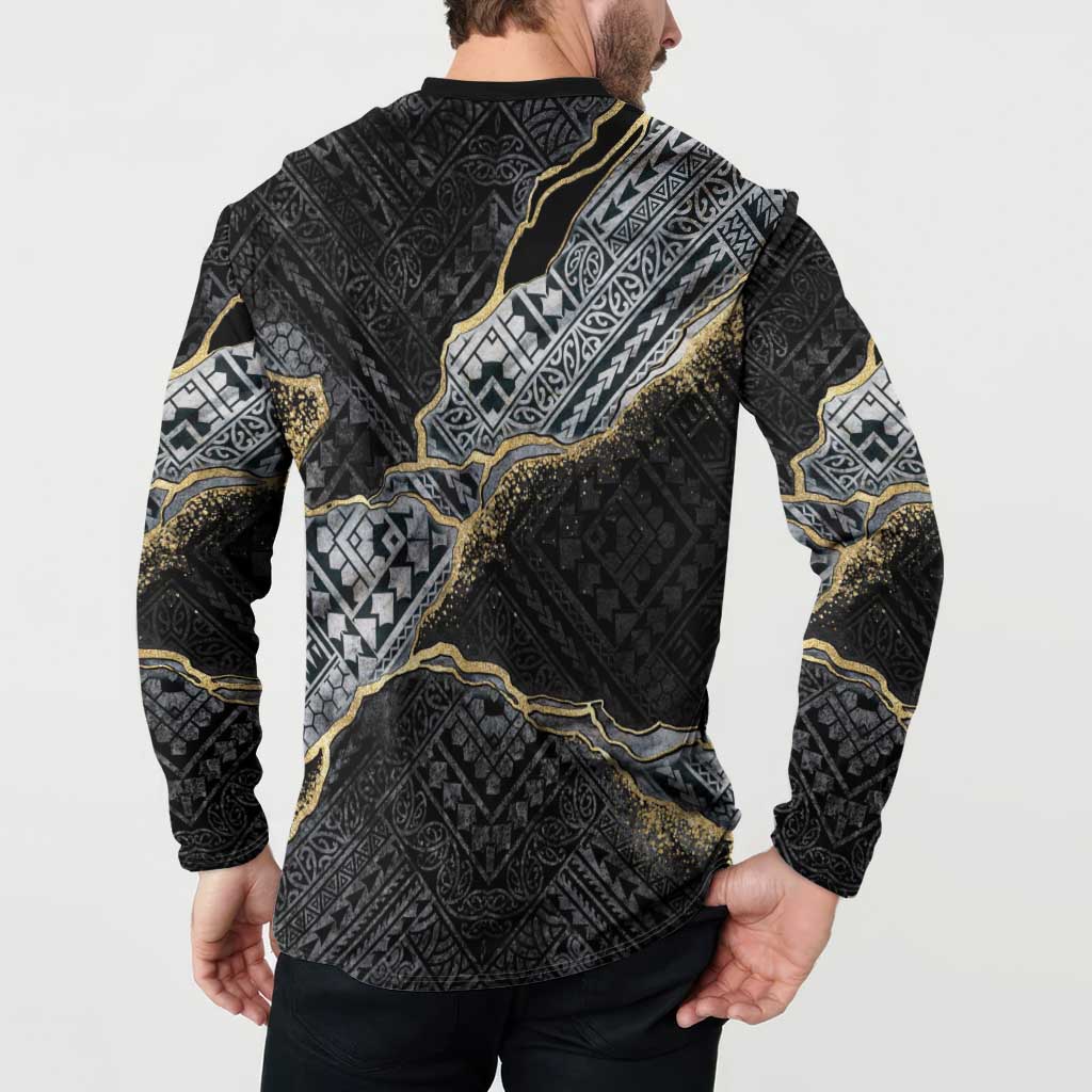 Polynesian Tribal Tattoo Button Sweatshirt Dark Marble Pattern LT9 - Polynesian Pride