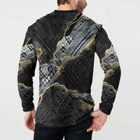 Polynesian Tribal Tattoo Button Sweatshirt Dark Marble Pattern LT9 - Polynesian Pride