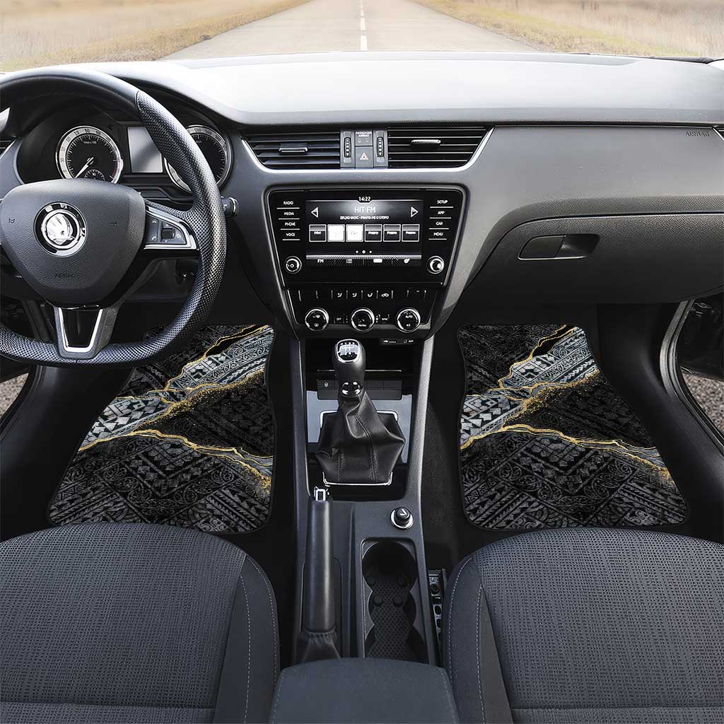 Polynesian Tribal Tattoo Car Mats Dark Marble Pattern LT9 Set 2pcs - Front Black - Polynesian Pride