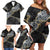 Polynesian Tribal Tattoo Family Matching Off Shoulder Short Dress and Hawaiian Shirt Dark Marble Pattern