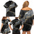 Polynesian Tribal Tattoo Family Matching Off Shoulder Short Dress and Hawaiian Shirt Dark Marble Pattern