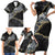 Polynesian Tribal Tattoo Family Matching Short Sleeve Bodycon Dress and Hawaiian Shirt Dark Marble Pattern