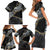 Polynesian Tribal Tattoo Family Matching Short Sleeve Bodycon Dress and Hawaiian Shirt Dark Marble Pattern