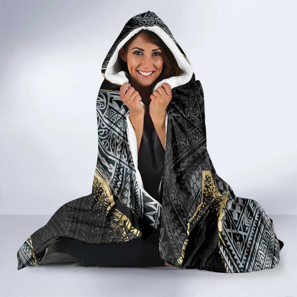 Polynesian Tribal Tattoo Hooded Blanket Dark Marble Pattern LT9 - Polynesian Pride