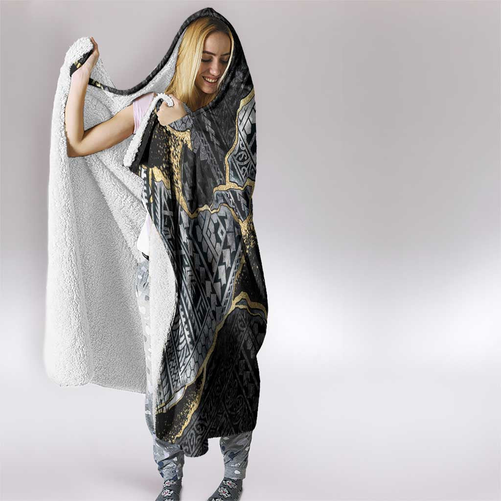 Polynesian Tribal Tattoo Hooded Blanket Dark Marble Pattern LT9 - Polynesian Pride
