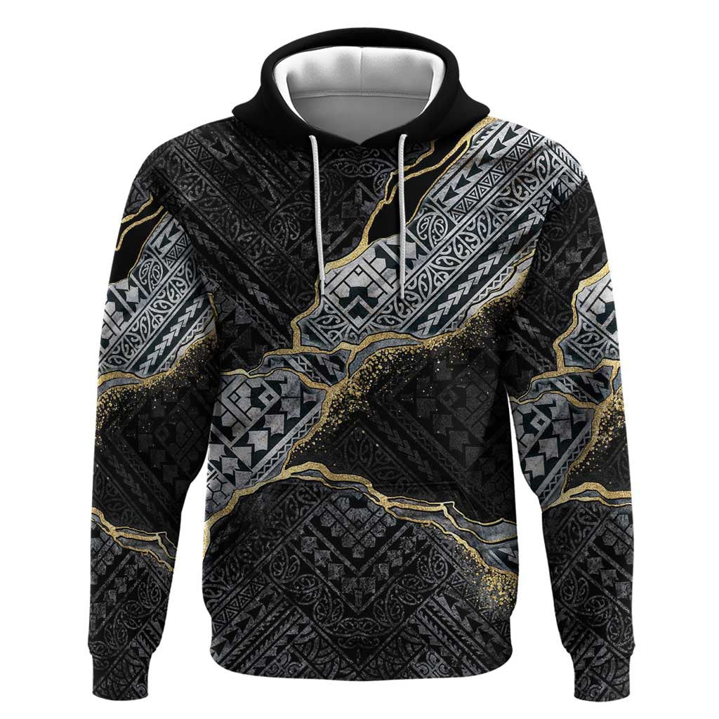Polynesian Tribal Tattoo Hoodie Dark Marble Pattern LT9 Pullover Hoodie Black - Polynesian Pride
