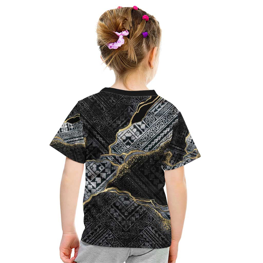 Polynesian Tribal Tattoo Kid T Shirt Dark Marble Pattern LT9 - Polynesian Pride