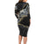 Polynesian Tribal Tattoo Long Sleeve Bodycon Dress Dark Marble Pattern