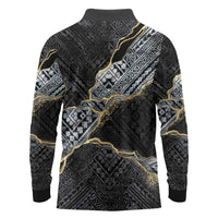 Polynesian Tribal Tattoo Long Sleeve Polo Shirt Dark Marble Pattern LT9 - Polynesian Pride