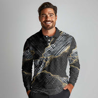 Polynesian Tribal Tattoo Long Sleeve Polo Shirt Dark Marble Pattern LT9 - Polynesian Pride