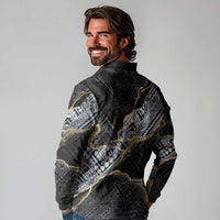 Polynesian Tribal Tattoo Long Sleeve Polo Shirt Dark Marble Pattern LT9 - Polynesian Pride