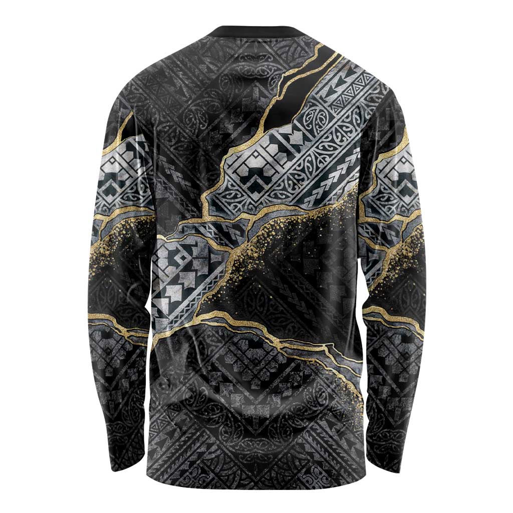 Polynesian Tribal Tattoo Long Sleeve Shirt Dark Marble Pattern LT9 - Polynesian Pride