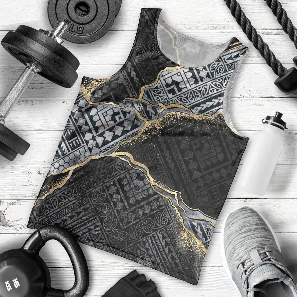 Polynesian Tribal Tattoo Men Tank Top Dark Marble Pattern LT9 - Polynesian Pride