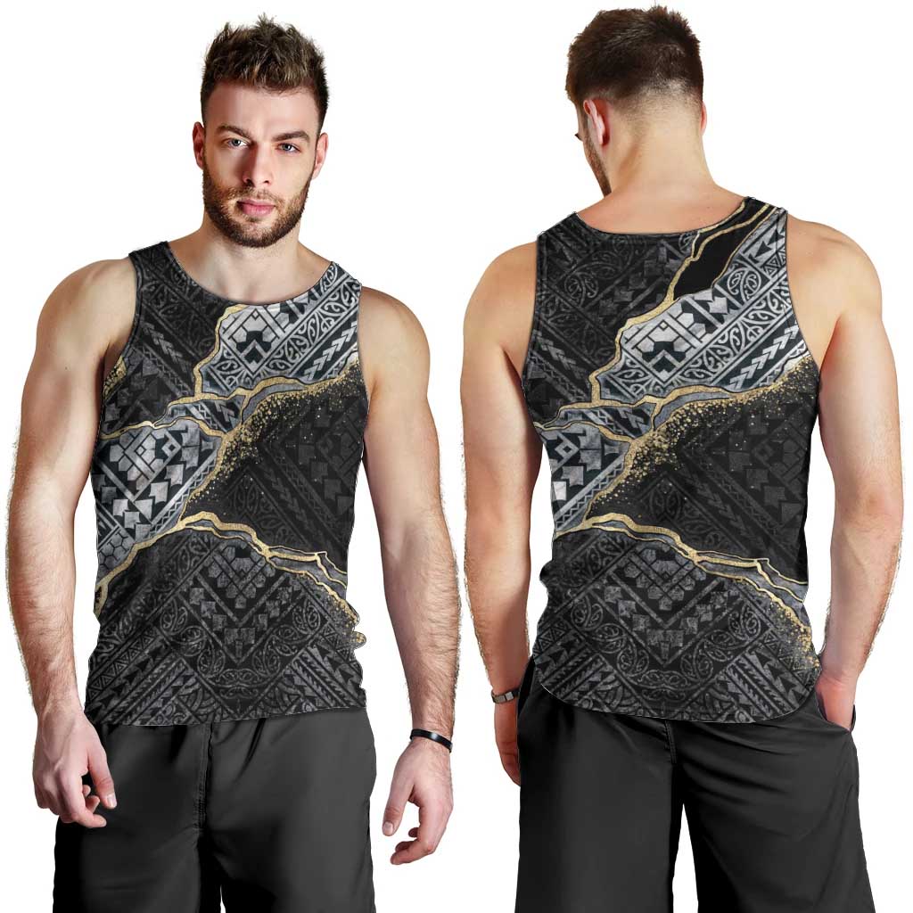 Polynesian Tribal Tattoo Men Tank Top Dark Marble Pattern LT9 - Polynesian Pride