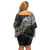 Polynesian Tribal Tattoo Off Shoulder Short Dress Dark Marble Pattern