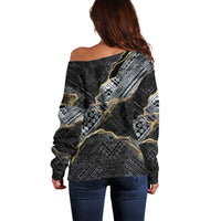 Polynesian Tribal Tattoo Off Shoulder Sweater Dark Marble Pattern LT9 - Polynesian Pride