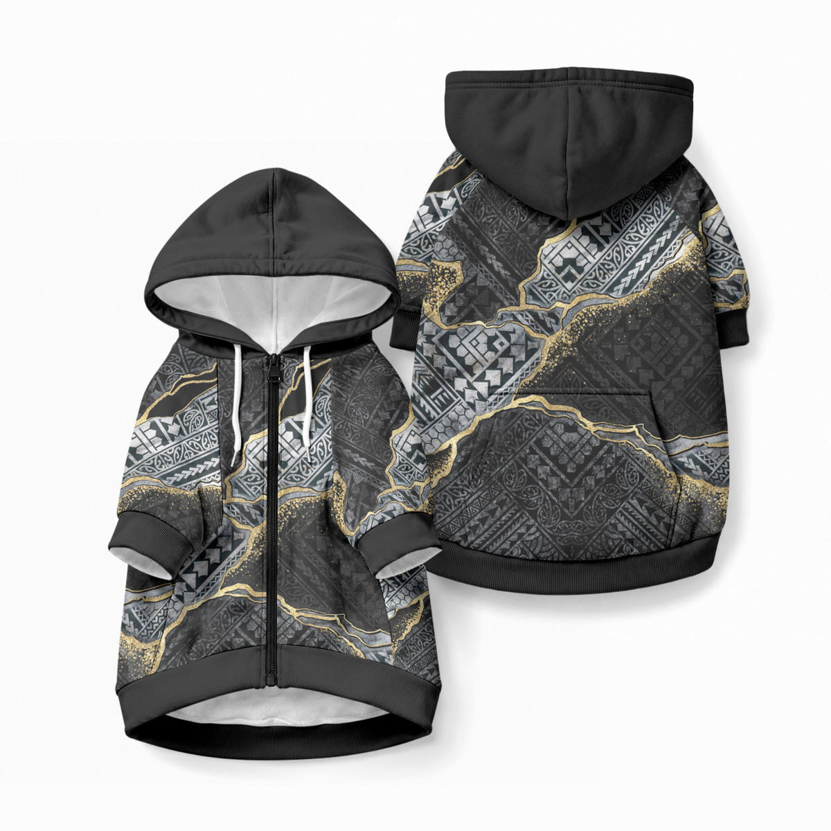 Polynesian Tribal Tattoo Pet Hoodie Dark Marble Pattern LT9 Zip-up Black - Polynesian Pride