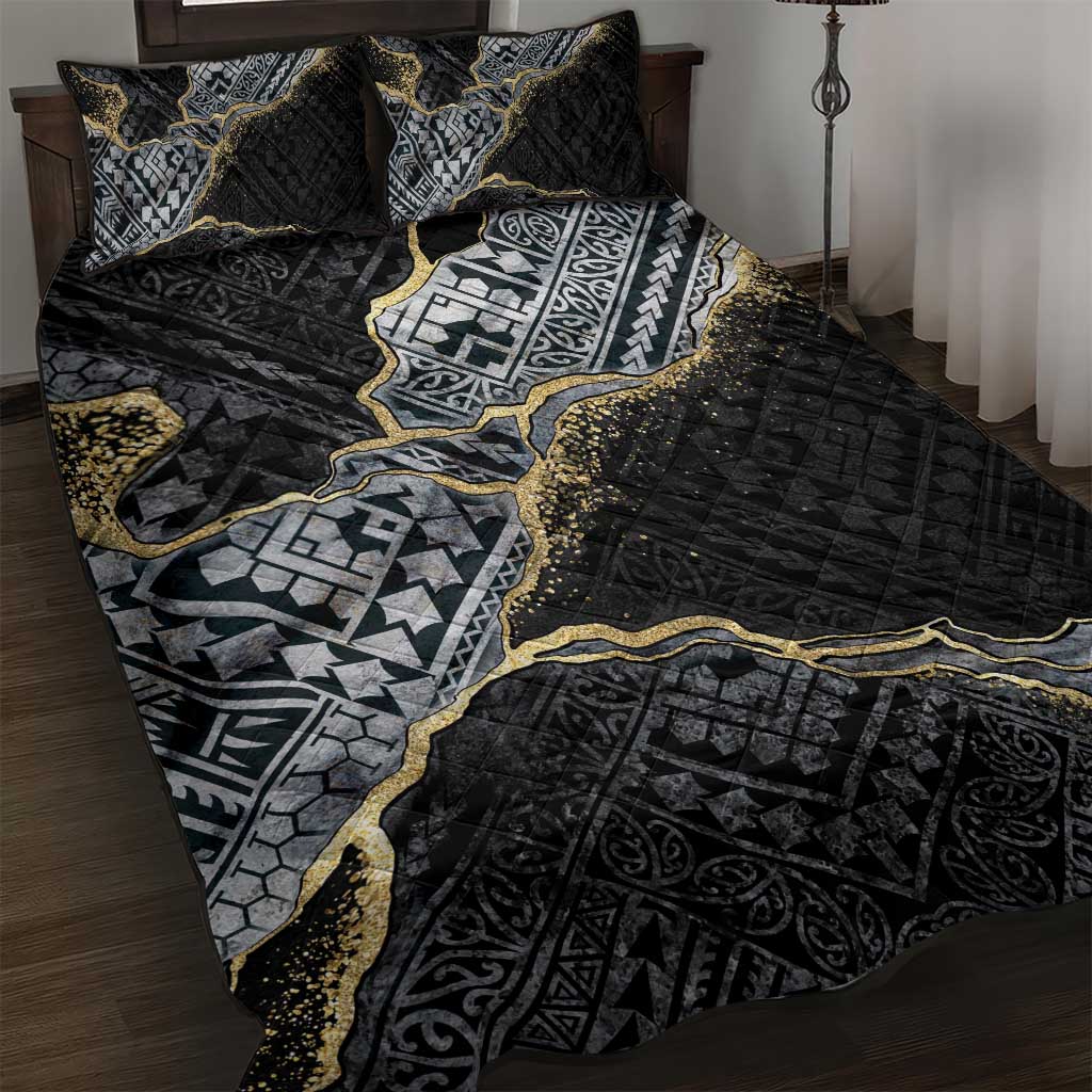 Polynesian Tribal Tattoo Quilt Bed Set Dark Marble Pattern LT9 Black - Polynesian Pride