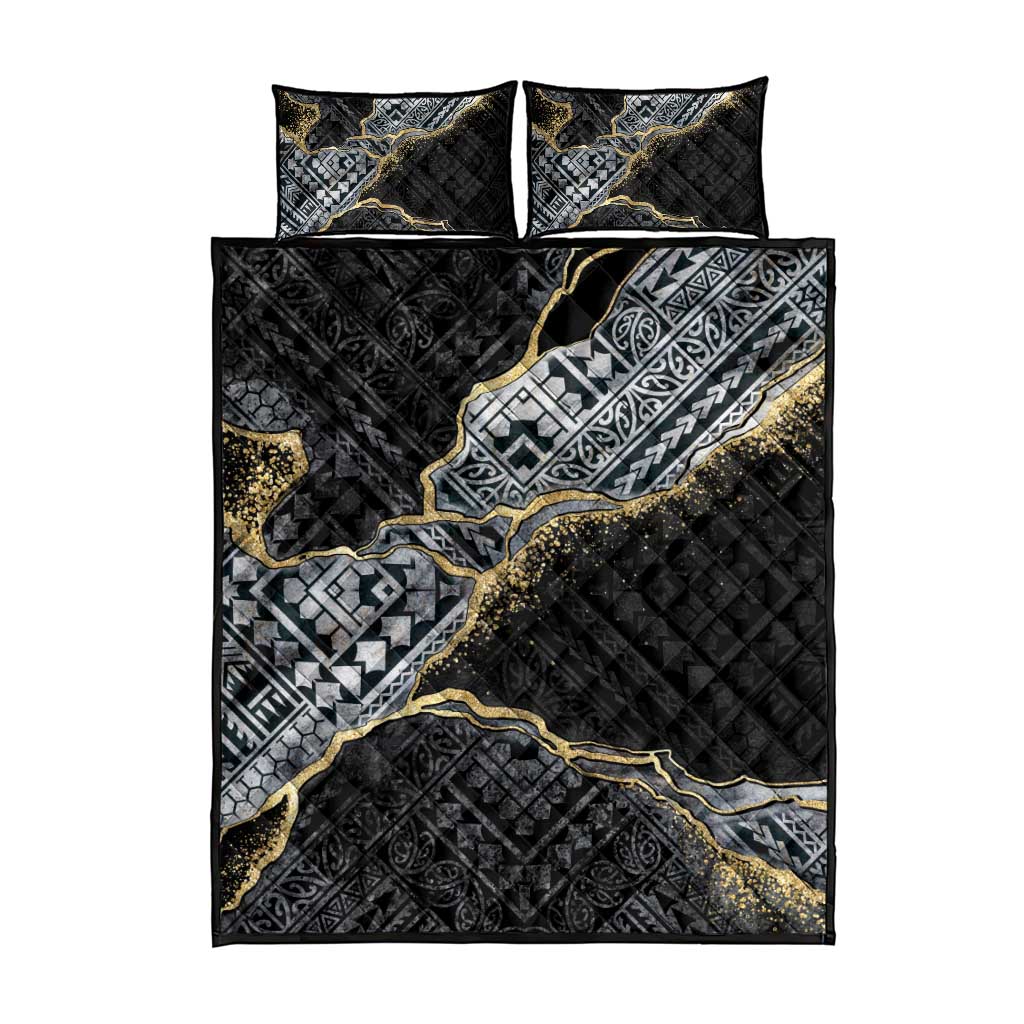 Polynesian Tribal Tattoo Quilt Bed Set Dark Marble Pattern LT9 - Polynesian Pride