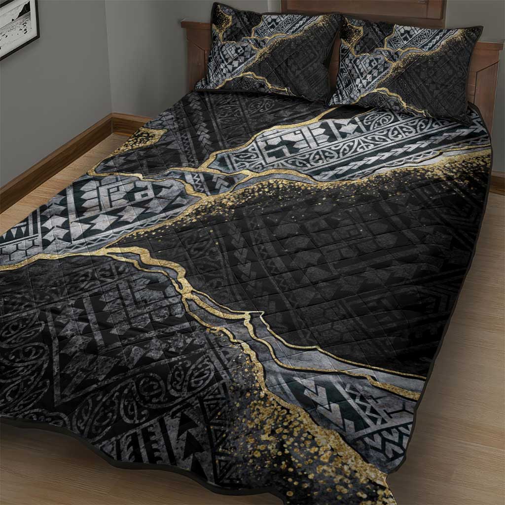 Polynesian Tribal Tattoo Quilt Bed Set Dark Marble Pattern LT9 - Polynesian Pride