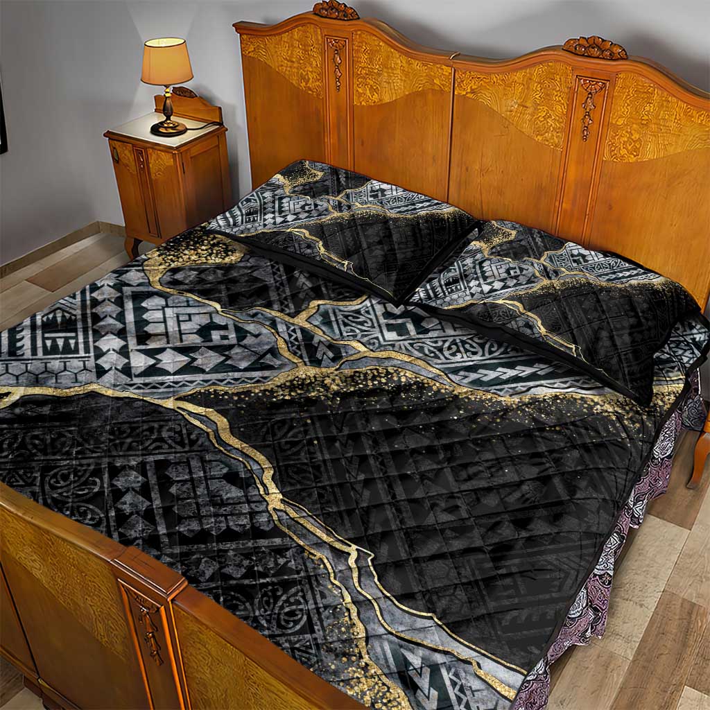 Polynesian Tribal Tattoo Quilt Bed Set Dark Marble Pattern LT9 - Polynesian Pride