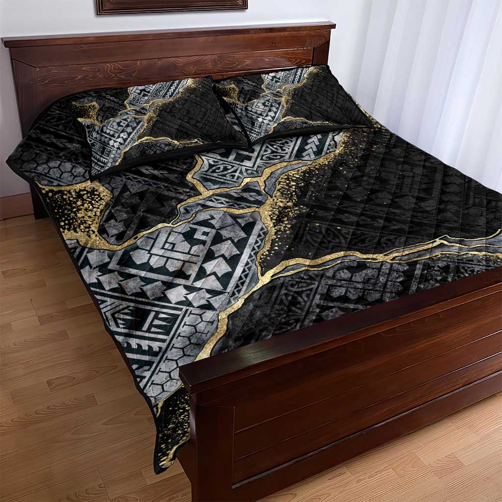 Polynesian Tribal Tattoo Quilt Bed Set Dark Marble Pattern LT9 - Polynesian Pride