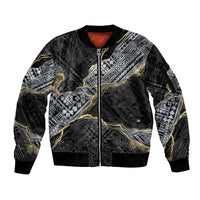 Polynesian Tribal Tattoo Sleeve Zip Bomber Jacket Dark Marble Pattern LT9 Unisex Black - Polynesian Pride