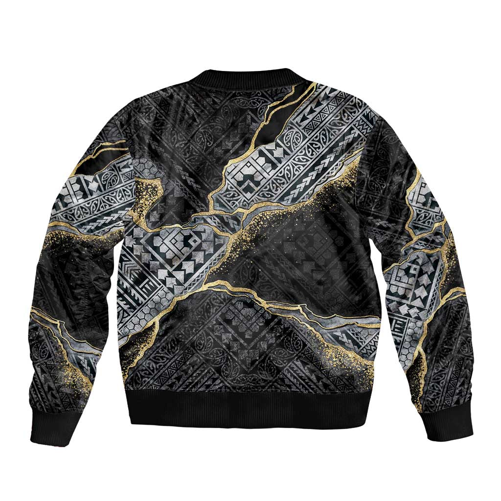 Polynesian Tribal Tattoo Sleeve Zip Bomber Jacket Dark Marble Pattern LT9 - Polynesian Pride