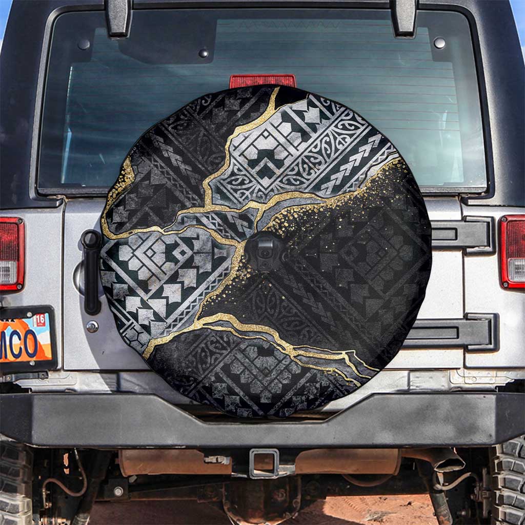 Polynesian Tribal Tattoo Spare Tire Cover Dark Marble Pattern