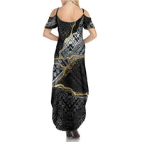 Polynesian Tribal Tattoo Summer Maxi Dress Dark Marble Pattern LT9 - Polynesian Pride