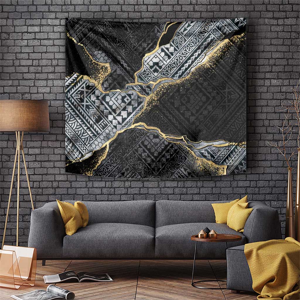Polynesian Tribal Tattoo Tapestry Dark Marble Pattern LT9 Black - Polynesian Pride