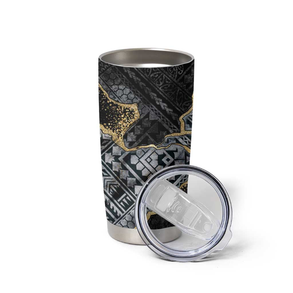 Polynesian Tribal Tattoo Tumbler Cup Dark Marble Pattern LT9 - Polynesian Pride