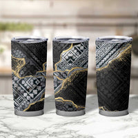 Polynesian Tribal Tattoo Tumbler Cup Dark Marble Pattern LT9 - Polynesian Pride