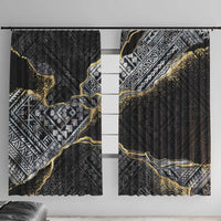 Polynesian Tribal Tattoo Window Curtain Dark Marble Pattern LT9 With Hooks Black - Polynesian Pride