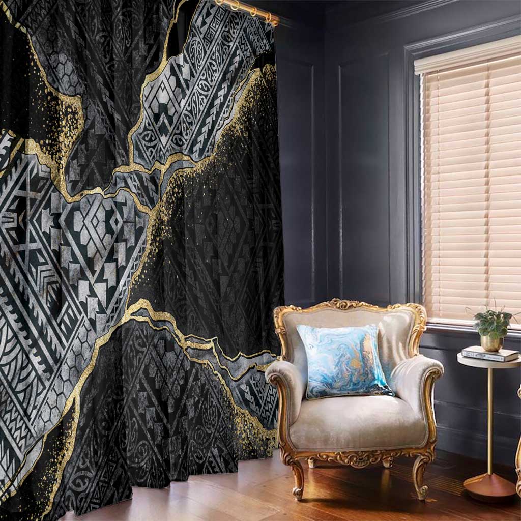 Polynesian Tribal Tattoo Window Curtain Dark Marble Pattern LT9 - Polynesian Pride