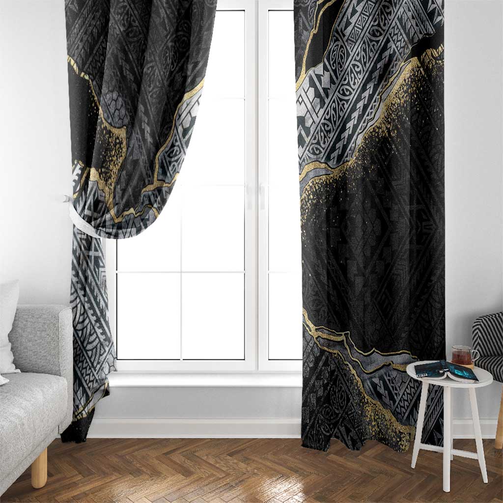 Polynesian Tribal Tattoo Window Curtain Dark Marble Pattern LT9 - Polynesian Pride