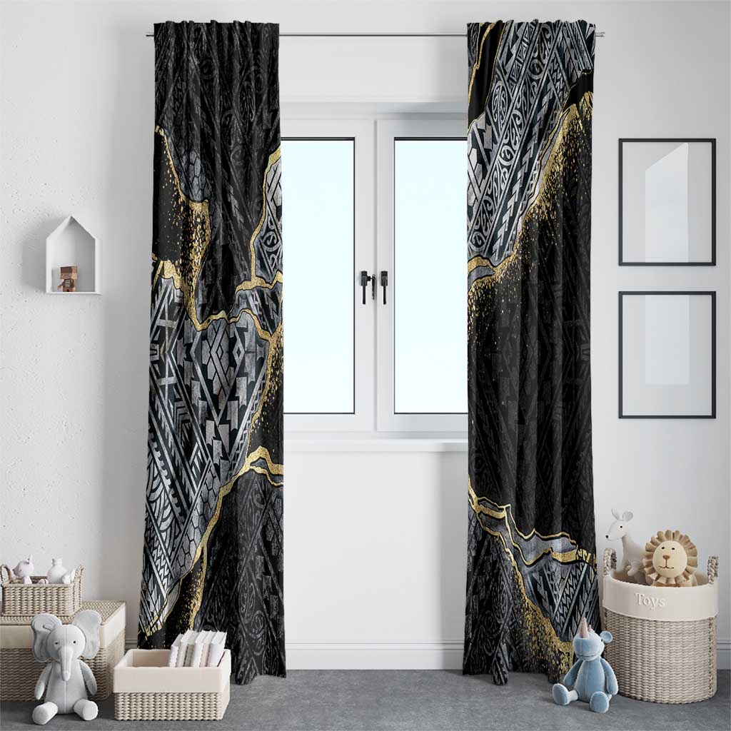 Polynesian Tribal Tattoo Window Curtain Dark Marble Pattern LT9 - Polynesian Pride