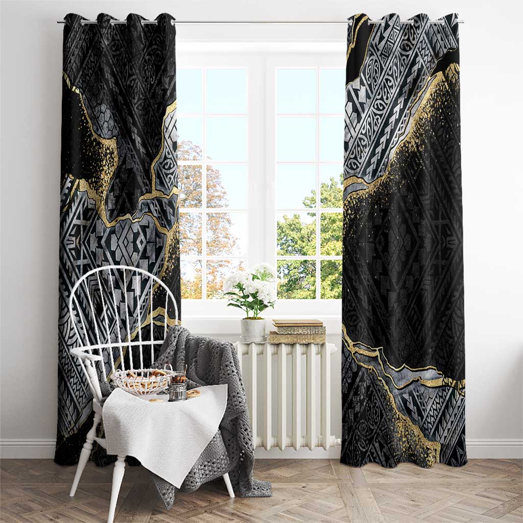 Polynesian Tribal Tattoo Window Curtain Dark Marble Pattern LT9 - Polynesian Pride