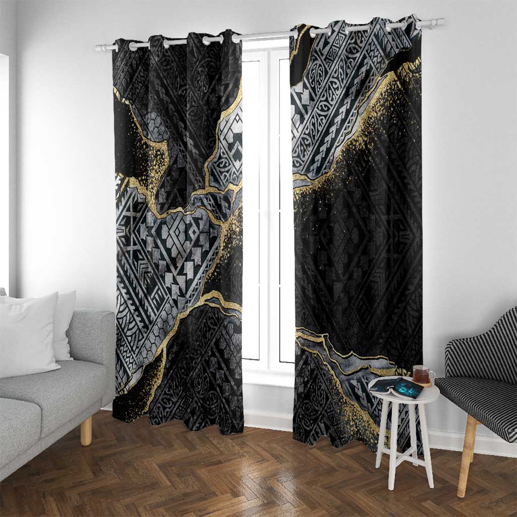 Polynesian Tribal Tattoo Window Curtain Dark Marble Pattern LT9 With Grommets Black - Polynesian Pride