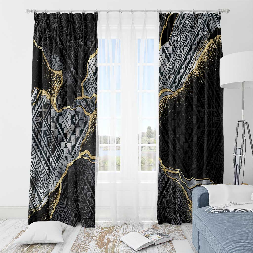 Polynesian Tribal Tattoo Window Curtain Dark Marble Pattern LT9 - Polynesian Pride