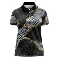 Polynesian Tribal Tattoo Women Polo Shirt Dark Marble Pattern LT9 Female Black - Polynesian Pride